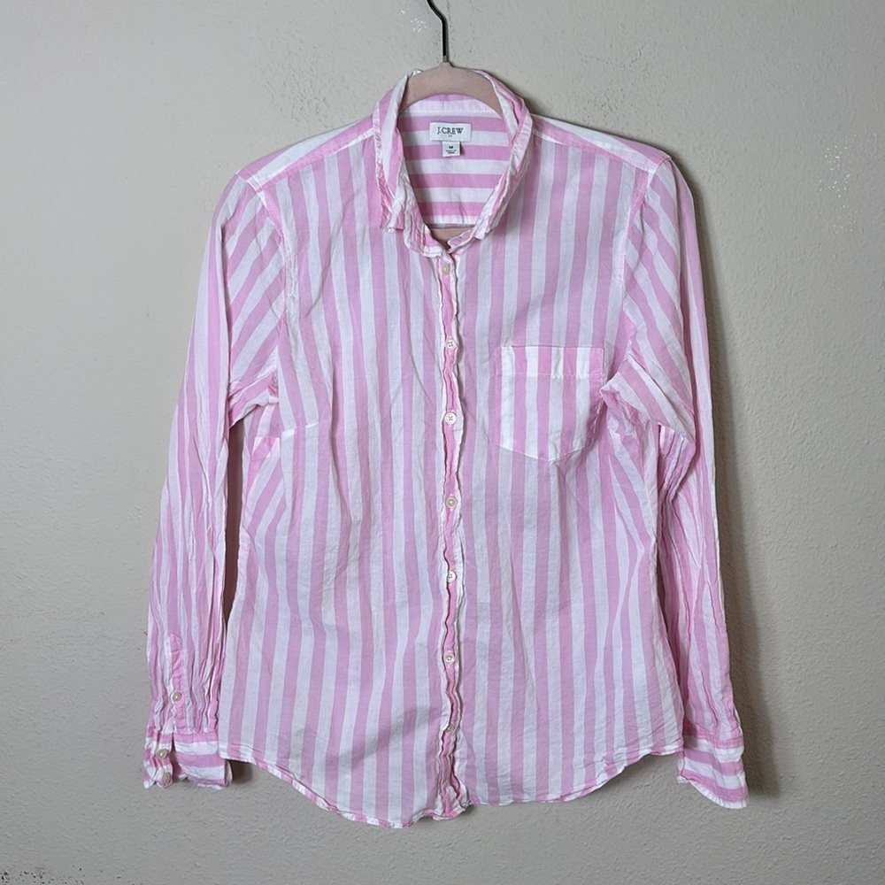 J.Crew Gingham Lightweight Button Shirt Size Medium Stripe Pink White - Picture 5 of 12